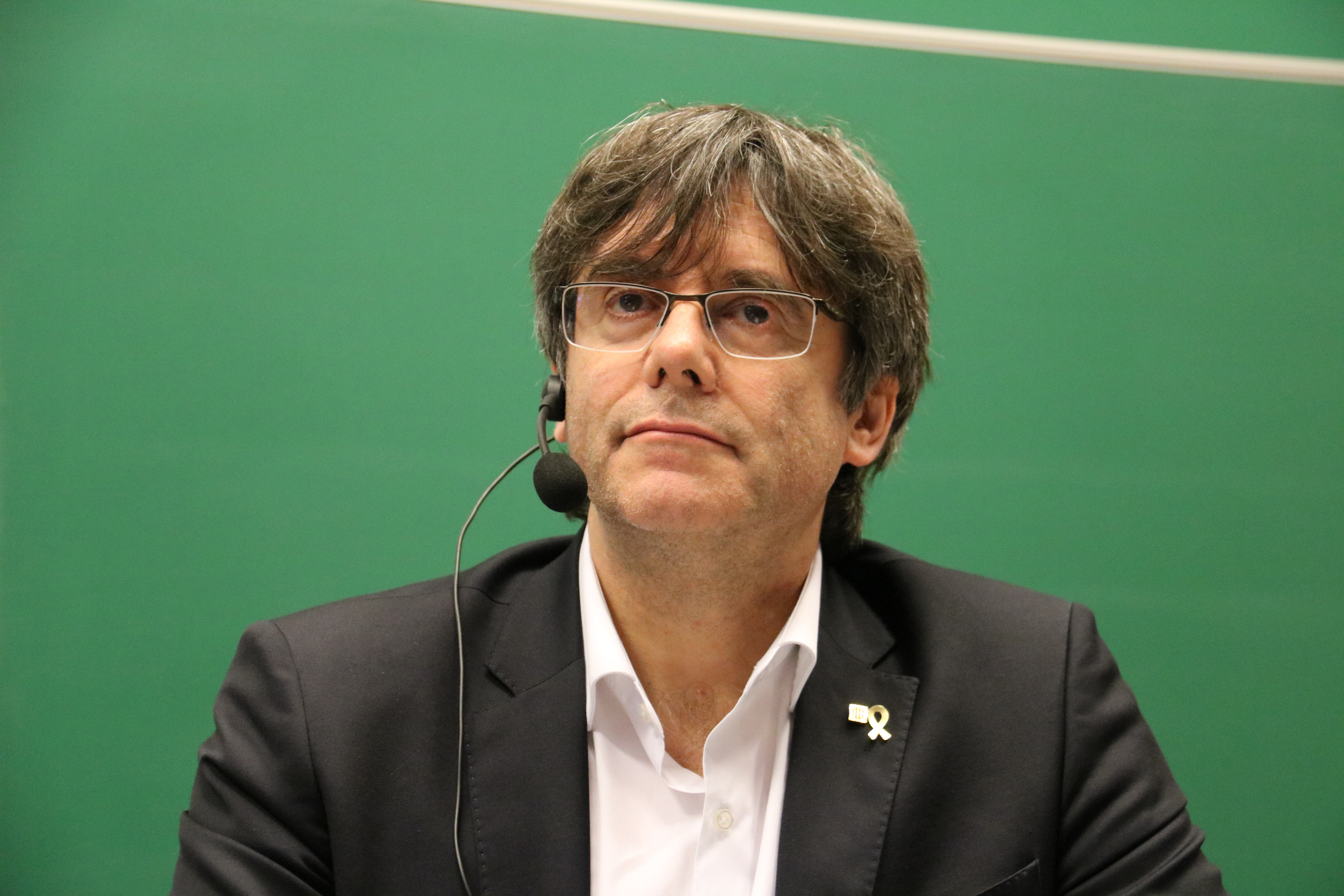 Carles Puigdemont at a talk given at the University of Leuven on May 14 (Natàlia Segura/ACN)